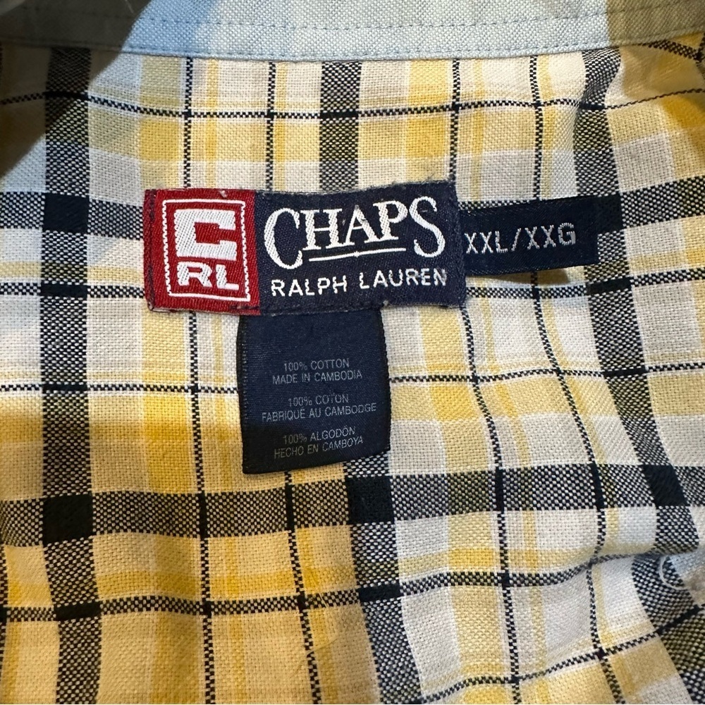 CHAPS RALPH LAUREN XXL Yelliw Navy Plaid Woven Camp Shirt Button Down R $55 - Picture 7 of 12